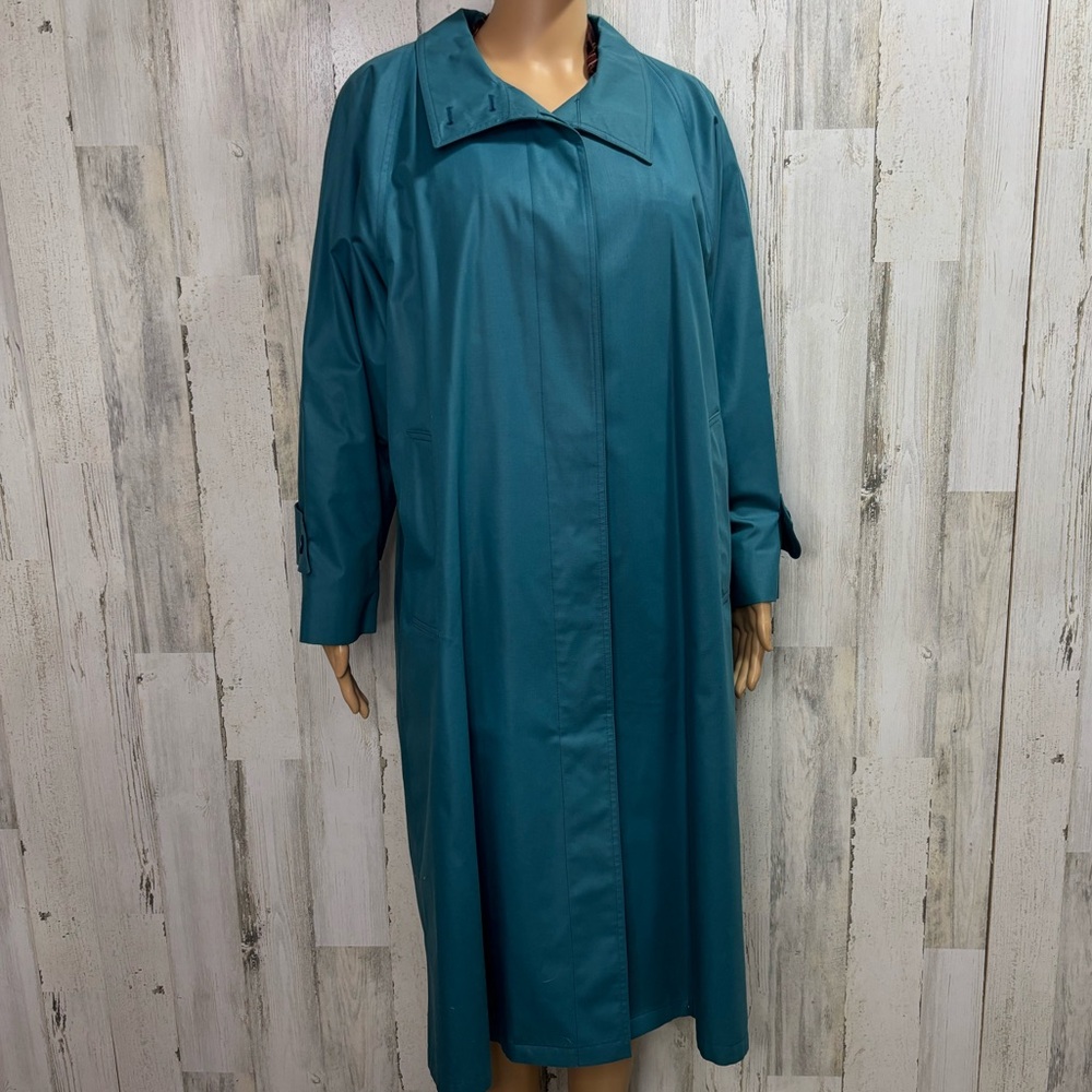 London Fog Vintage Teal Long Trench Coat - Lightweight Raincoat